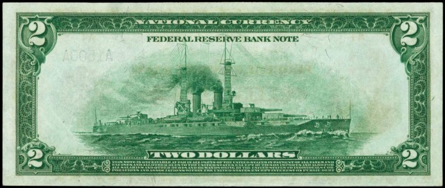 1918 $2 Federal Reserve Bank Note Battleship